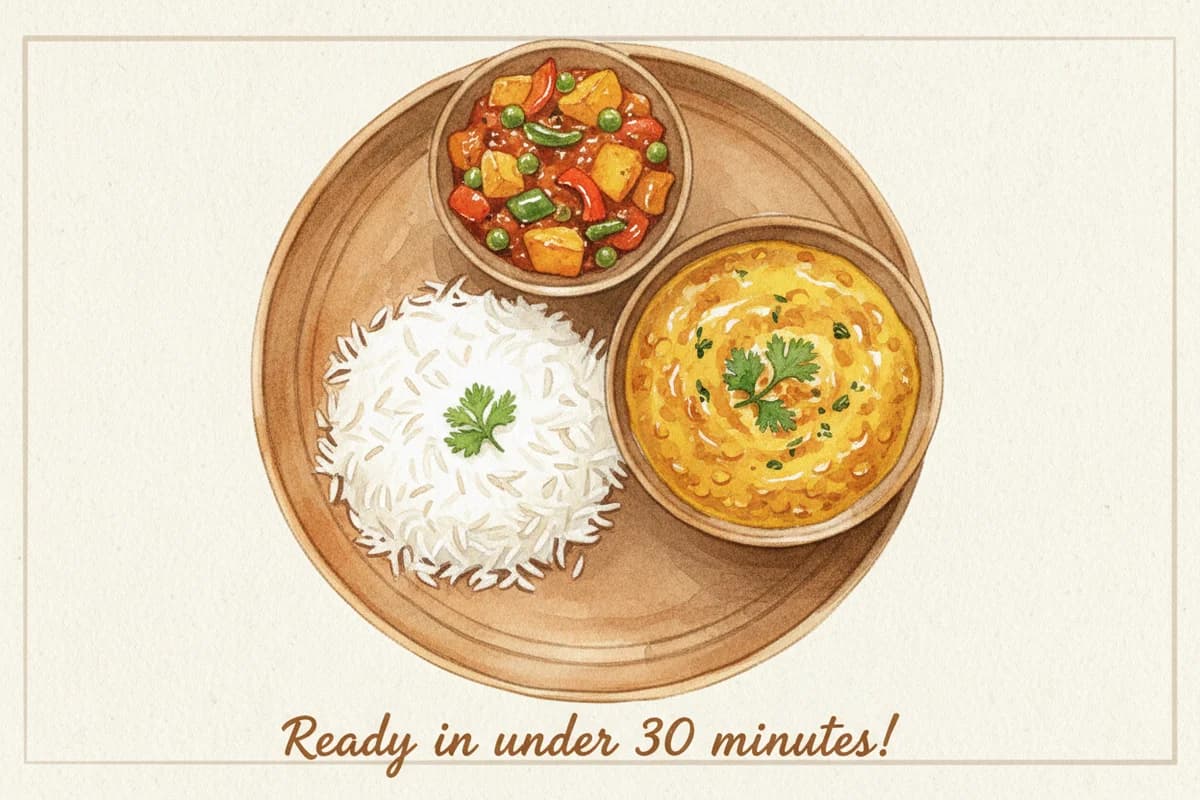A simple Indian meal of dal and rice ready in under 30 minutes